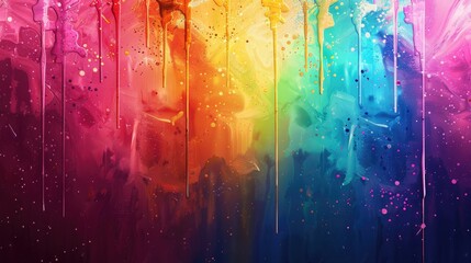 Abstract colorful background with vibrant paint splatters and drips
