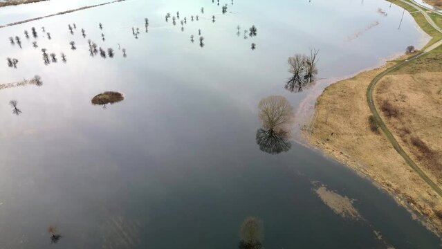 Floodwaters of the Widawa River, Lower Silesia, Poland.