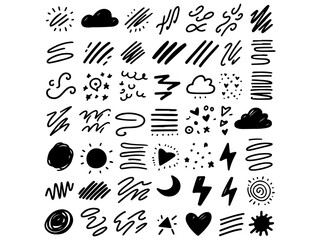 Scribble, doodle, underline, emphasize, and shape set. hand-drawn brush elements.