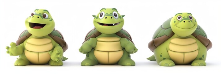 Tortoise. 3D rendering cute animal isolated over white background.