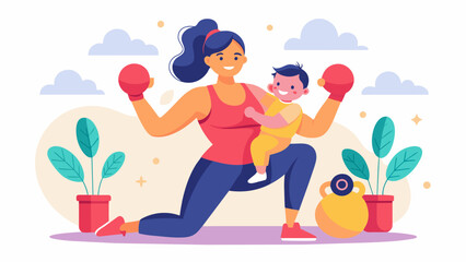 Naklejka premium A new mother incorporating kickboxing into her postpartum workout plan gradually rebuilding her strength and confidence.