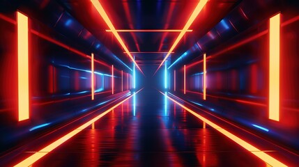 abstract background futuristic tunnel void with neon light glow to infinite perspective, space and cybernetic theme, Generative Ai