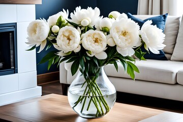 white peonies flowers in vase