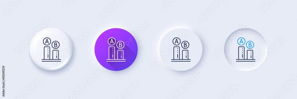 Poster ab testing line icon. neumorphic, purple gradient, 3d pin buttons. ui test chart sign. line icons. n