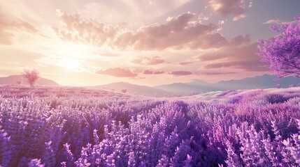 3D render of Dreamy lavender fields