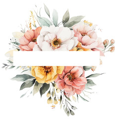 Watercolor floral frame with blank space for text