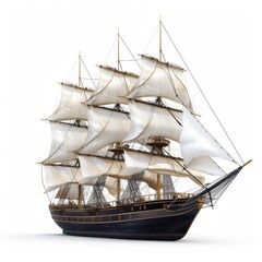 3D vector illustration of vintage sailing ship over white background