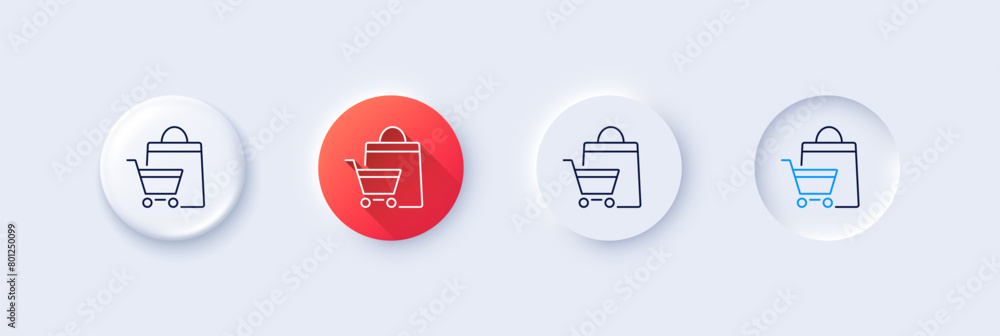 Wall mural Shopping cart line icon. Neumorphic, Red gradient, 3d pin buttons. Customer sale bag sign. Supermarket purchases symbol. Line icons. Neumorphic buttons with outline signs. Vector - Wall murals
