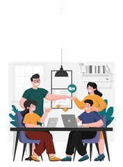 Business meeting animation. speaker pointing at presentation on board with graphs chart during business seminar. Office worker showing report with thpointer. flip chart, mouth narration, cartoon style