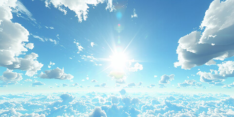 A blue sky with clouds and sun