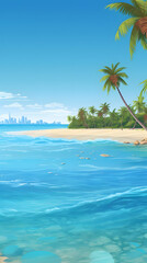 Coastal Calm, Palm Trees, Clear Blue Waters. Realistic Beach Landscape. Vector Background