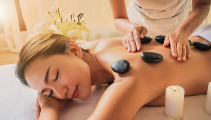 Obraz na płótnie Canvas Massaggio e benessere, massaggio con pietre calde 
