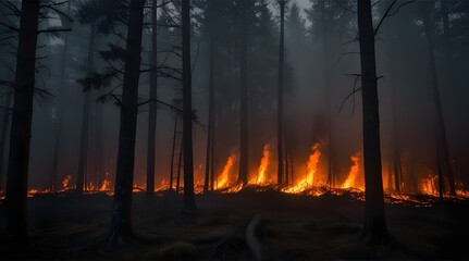 Intense Wildfire Engulfing a Forest at Dusk.generative.ai