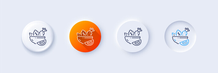 Salad line icon. Neumorphic, Orange gradient, 3d pin buttons. Vegetable food sign. Healthy meal symbol. Line icons. Neumorphic buttons with outline signs. Vector