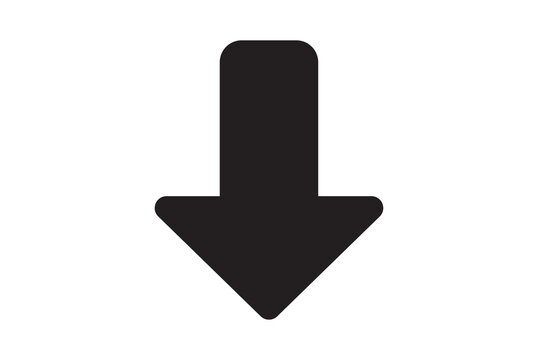 Simple black downward arrow icon is isolated on a white background, perfect for navigation and interface design elements.
