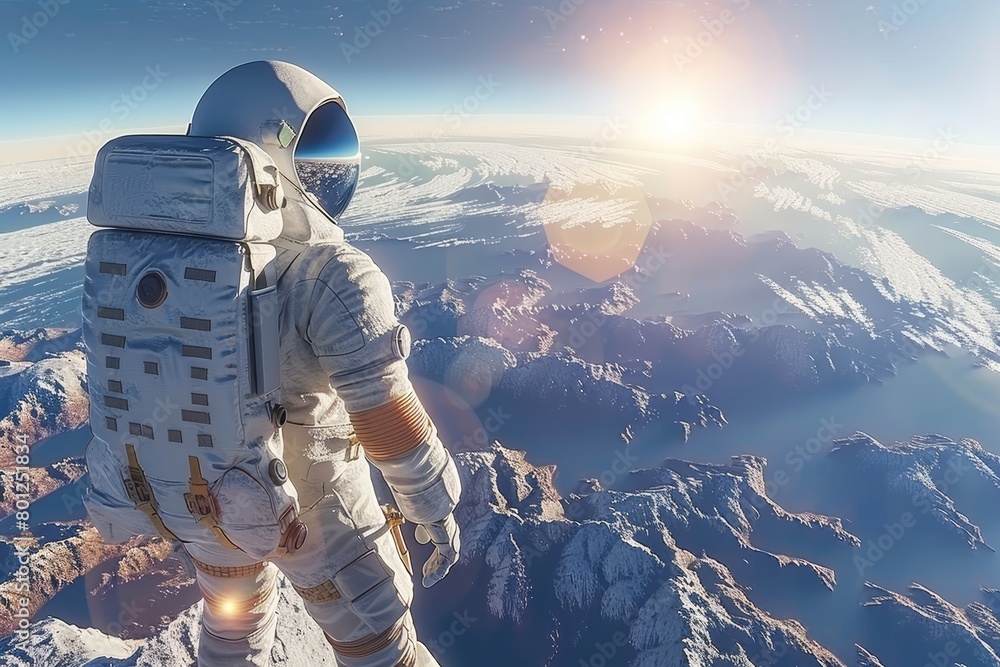 Poster astronauts exploring mars spacemen roaming the red planet in search of discoveries