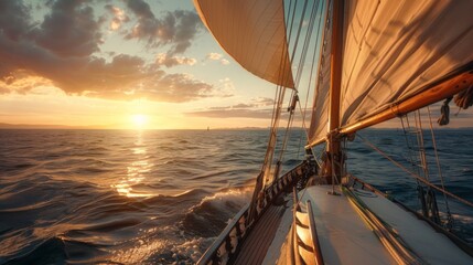 Sailing ship in sea with water splash