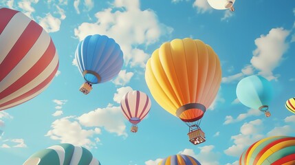 Obraz premium 3D render of Colorful hot air balloons against a blue sky