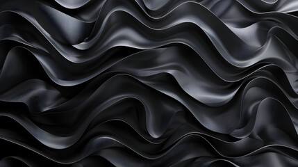 Obraz premium Black abstract background with wavy shapes. Three dimensional texture.