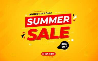 Summer offer sale banner template. Summer sale Discount banner. Sale label and discounts background, Discount Promotion marketing poster design. Vector Illustration.