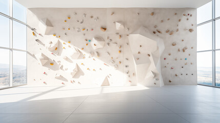 Climbing white wall with minimal artificial elements in the Bouldering Center