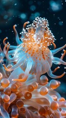 Underwater Closeup of Orange and White Sea Anemone