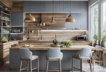 Fototapeta premium interior bar wooden kitchen Gray