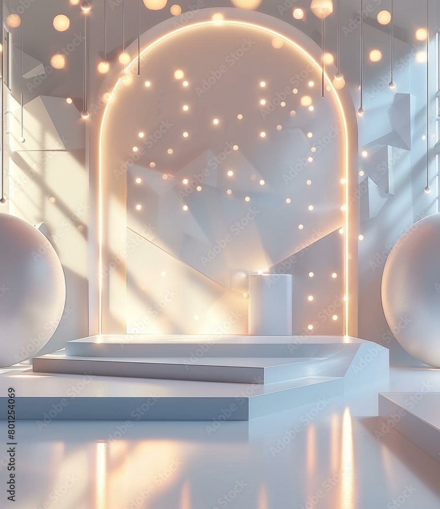 Aufkleber 3d rendering of an empty white room with a podium and spotlights