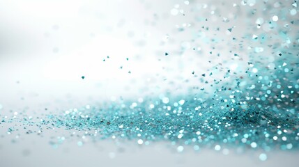 Blue glitter sparkles on a white background