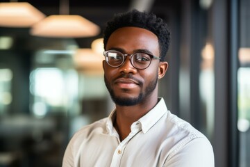 Obraz premium portrait of a young african american businessman smiling wearing glasses