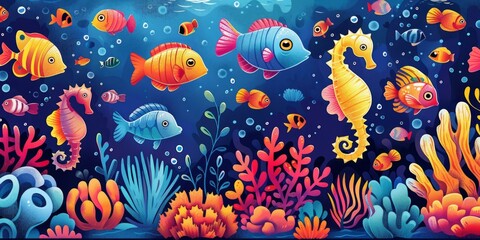 Undersea friends gather around the coral reef