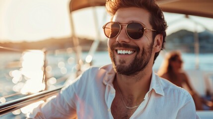 Portrait of a male on deck of a luxury yacht.