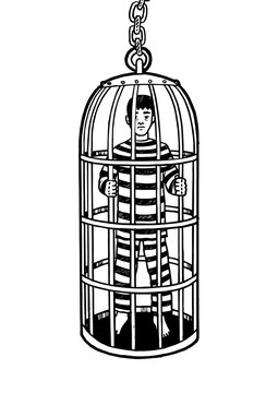 prisoner in striped suit inside cage clip art preview