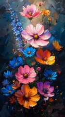 Colorful Beautiful Flowers Painted with Oil Paints - Bright Summer