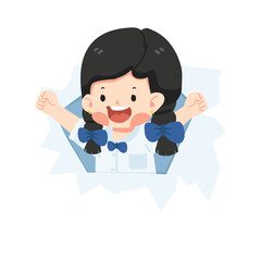 kid girl in ripped paper hole