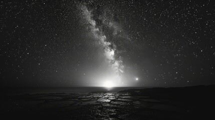 Black and white photo of the night sky