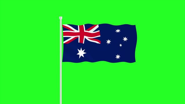 Australia flag waving with pole on green screen background. Chroma key, National day of Australia