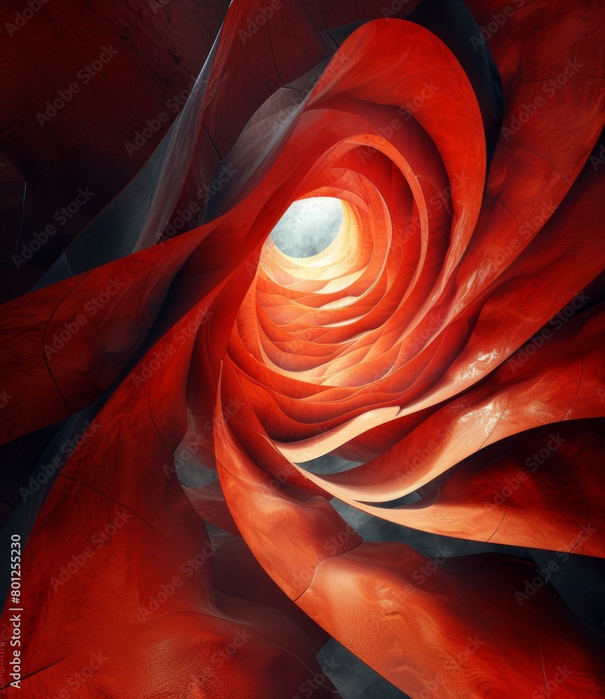 Poster red and black abstract 3d rendering of a tunnel
