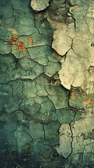 weathered green wall with cracks and peeling paint