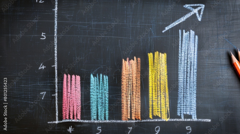 Poster A bar graph drawn in chalk on a blackboard, illustrating educational concepts and statistical analysis in a classroom setting.