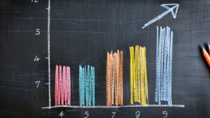 A bar graph drawn in chalk on a blackboard, illustrating educational concepts and statistical analysis in a classroom setting.