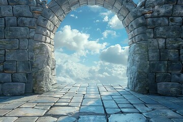 Stone archway leading to a bright sky