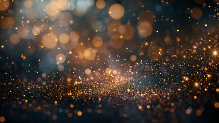 Obraz premium Shimmering Bronze Bokeh Lights, Glitter and Sparkle Dust on Modern Abstract Background, Ultra HD Image