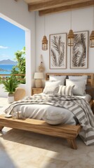Modern coastal bedroom with a view of the ocean