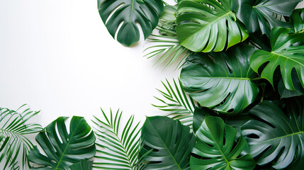 	
Tropical plants, monstera leaves. Floral arrangement, indoors garden, nature backdrop isolated on white background for wallpaper, banner, art prints