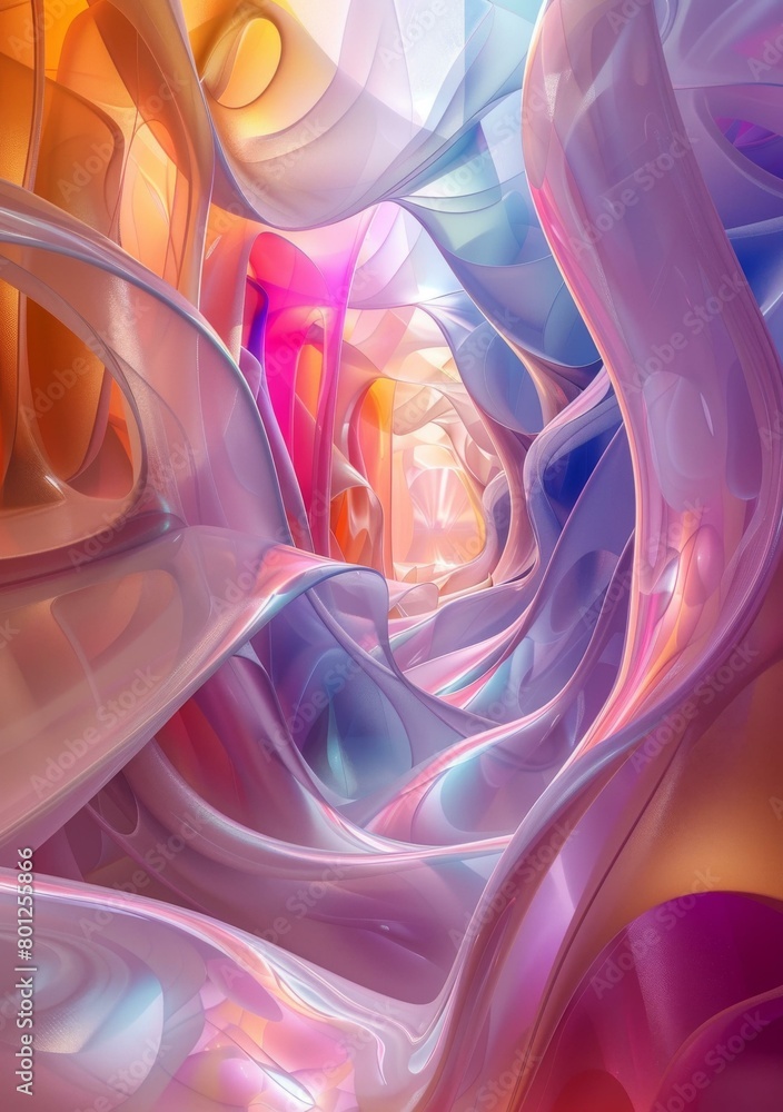 Poster colorful abstract 3d rendering of a curved tunnel