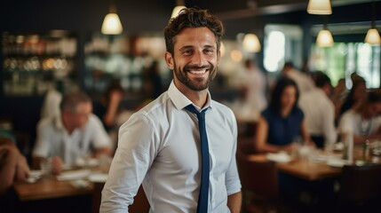Obraz premium Portrait of a smiling businessman in a restaurant