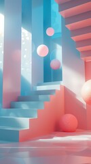 Pink and blue pastel color 3D rendered abstract background