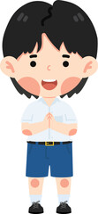 Fototapeta premium Kid thai student greeting sawasdee