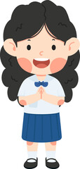 Cute girl student greeting sawasdee